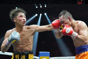 Naoye Inoue punches Nonito Donaire during their bantamweight title fight at the Saitama Super Arena on November 7th, 2019