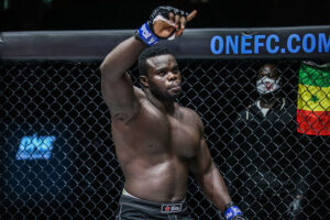 Oumar Kane in the cage ahead of his fight with Alain Ngalani at ONE: 'Unbreakable' at the Singapore Indoor Stadium