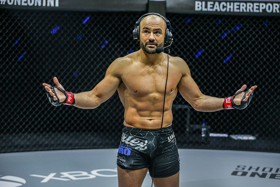 Eddie Alvarez interviewed in the ONE Championship cage after being disqualified