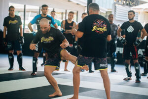 Alex Volkanovski demonstrates a low kick at Bang Tao Muay Thai