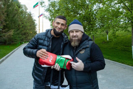 Khamzat Chimaev poses with Chechen warlord Asian MMA